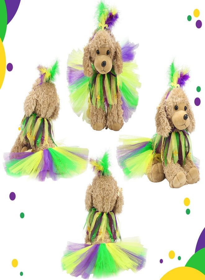 Moukeren 3 Pieces Girl Dog Costume Mardi Gras Tutu Skirt and Fleur De Lis Feather Headband Fancy Collar for Puppy Dog Costume Decorations Supplies, Purple, Green, Yellow (Small) - Image 5